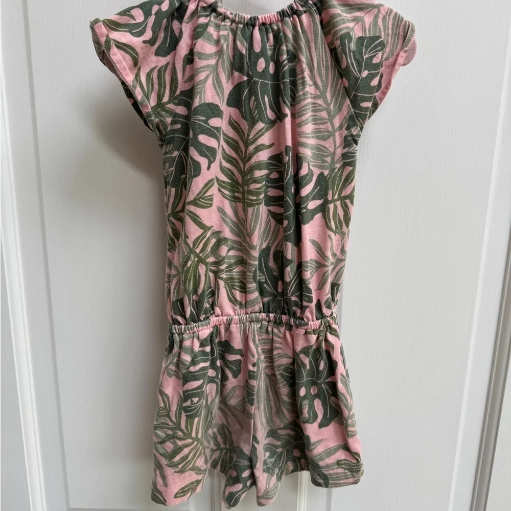 The Children's Place 3T Girls Pink and Gray Leaf Tropical Romper